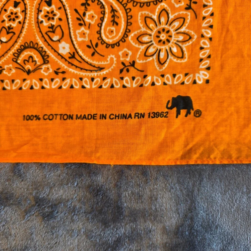 Elephant Brand Orange Paisley Bandana 100% Cotton Square Scarf RN 13962